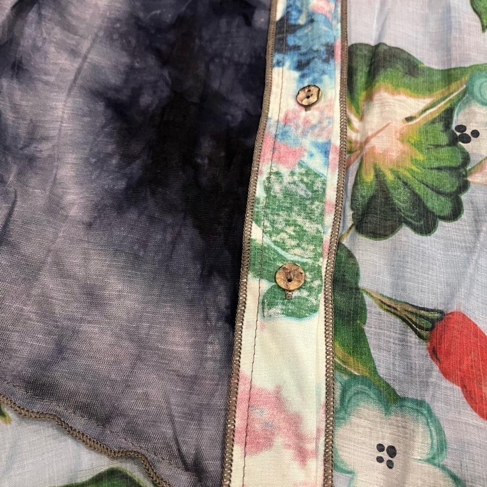 [XL/PTP22”]Funsport Floral Button Hip Shirt Blue Mixed Fabric Multicoloured - Picture 3 of 9